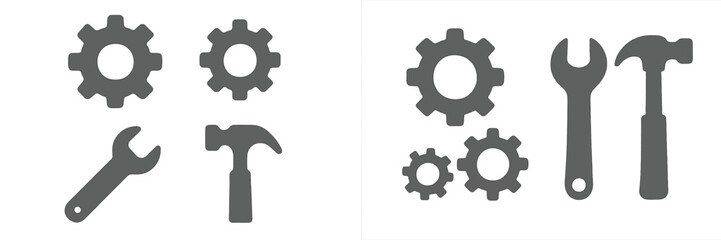 Poster - Silhouettes of various tools and gears in a creative layout representing mechanical work and engineering projects