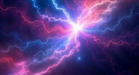 Poster - Abstract Space Nebula with Pink and Blue Lightning Bolt Energy Burst Design