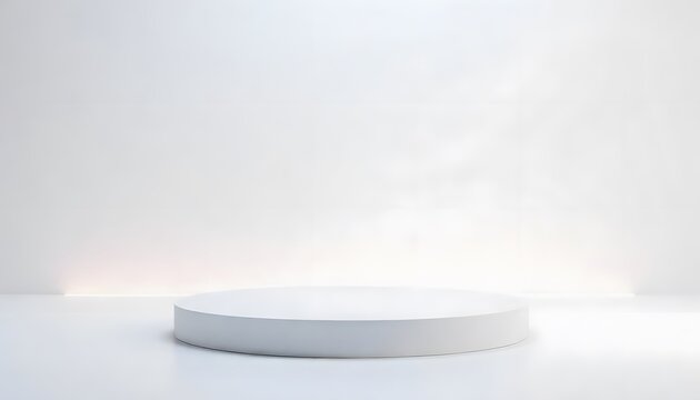 Realistic White Podium in Minimalist Setting with Soft Lighting and Clean Background for Product Display