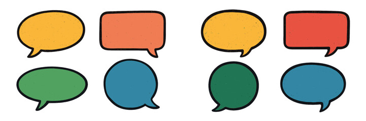 Poster - Colorful speech bubbles in various shapes and sizes on a white background showcasing abstract communication elements