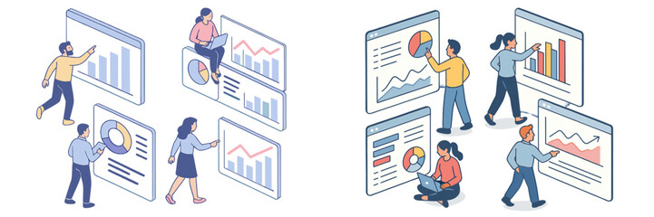 Aufkleber - Business team analyzing data through charts and graphs in a modern office setting during the day