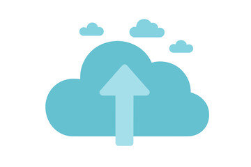 Poster - Cloud storage symbol featuring an upward arrow with light blue clouds on a white background