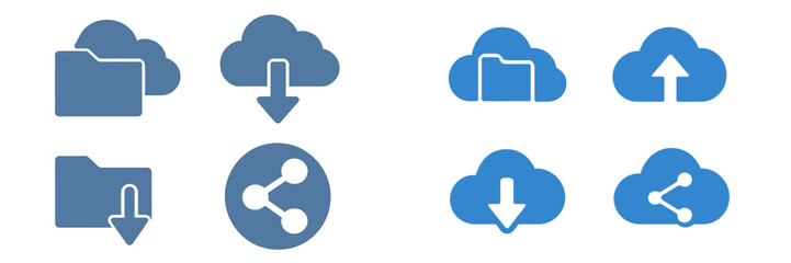 Fototapete - Cloud storage symbols representing uploading, downloading, sharing, and file management in a digital environment