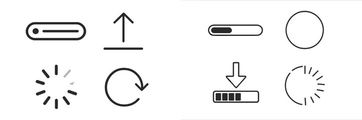 Fototapete - Collection of simple interface icons used for loading, uploading, and downloading actions in digital design