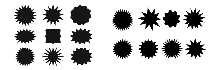 Fototapete - Various black geometric shapes with spikes and curves arranged in two groups on a white background