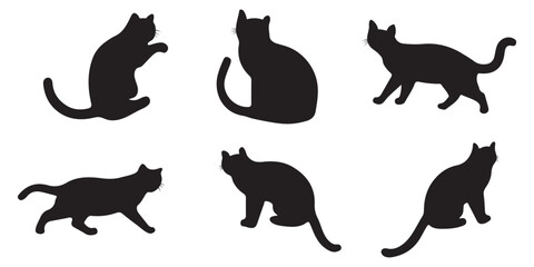  Cat silhouette collection. Set of black cat silhouette. Kitten silhouette collection. Cat silhouette set vector illustration.