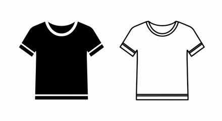 Aufkleber - This high-quality vector image features two minimalist short-sleeved shirt icons: a solid black silhouette and a black outline, both with a rounded neckline and flat hem, all with fine details.