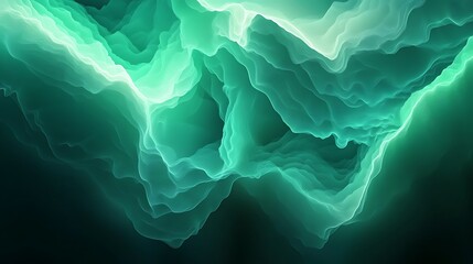 Poster - Abstract green flowing shapes background with dynamic light and dark gradients design