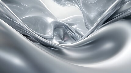 Poster - Abstract silver liquid metal flow with smooth curves and reflections for modern backgrounds
