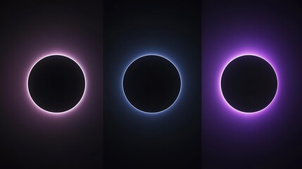 Aufkleber - Eclipses with Glowing Rings in Pink, Blue and Purple Hues Create a Futuristic Design