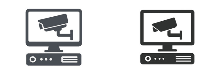 Poster - Surveillance camera icons displayed on computer screens in contrasting colors suitable for security applications
