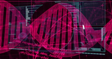 Poster - At start magenta DNA helix rotating within circular interface, panels updating to display data