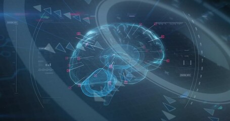 Poster - Opening on glowing 3D brain model, rotating while pink markers emerging and visualizing neural data