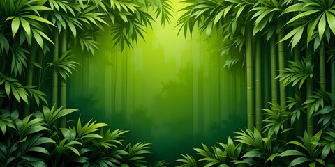 Poster - Lush Tropical Background With Bamboo, Green Tones Creating Overlapping Natural Textures. Perfect For Design Projects, Adding Natural Elements, Evokes Relaxing Vibes, Great For Exotic Travel Themes.