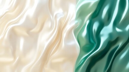 Poster - Abstract flowing silk background in ivory and teal with smooth waves and elegant folds