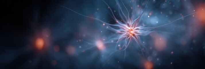 Aufkleber - Floating Glowing Neurons Create a Mesmerizing Atmosphere in a Foggy Abstract Background With Soft Colors and Intricate Details