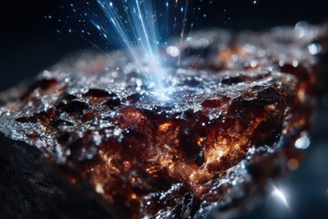 Poster - Shimmering crystal formation with radiant light effects in a dark background
