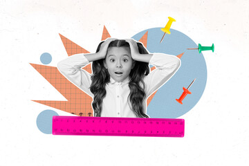 Poster - Trend artwork composite banner photo collage of silhouette young girl shocked emotion face hold head back school september autumn season