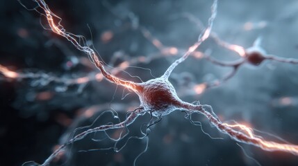 Poster - Microscopic View of Nerve Cells Displaying Electric Impulses in a Soft Sci-Fi Style