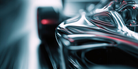 Poster - futuristic metallic race car rendered in a sleek and fluid style with reflective surfaces and red hi