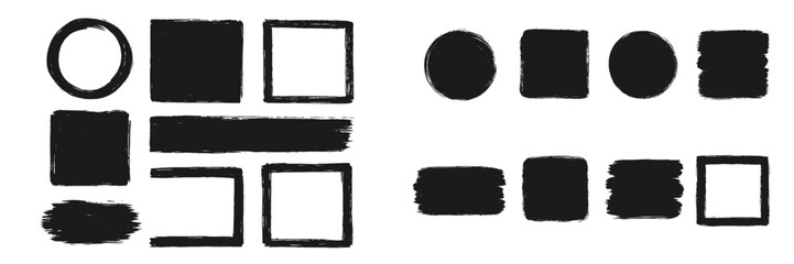 Poster - Various black brush stroke shapes arranged creatively on a white background for design purposes