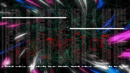 Poster - On start green web glowing with colored shards and bars drifting code columns populating to monitor