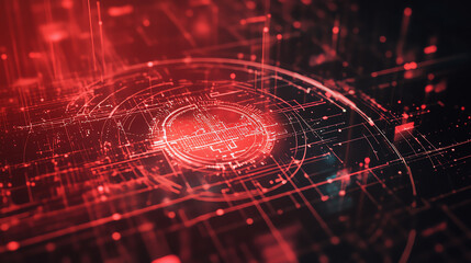 Poster - A captivating digital abstract representation featuring intricate lines and glowing elements in red and black.