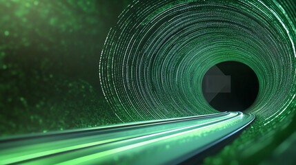 Poster - A futuristic tunnel illuminated in green light, showcasing a captivating depth and a sense of advanced technology.