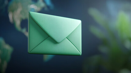 Poster - A green envelope floating against a blurred background, symbolizing digital communication and modern correspondence.