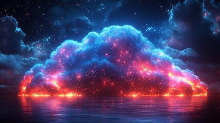Aufkleber - A mesmerizing glowing cloud above a serene ocean, illuminated by vibrant cosmic colors, creating a surreal and enchanting atmosphere.