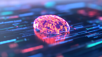 Poster - A vibrant digital brain illustration, showcasing data flow and high-tech design in a colorful futuristic environment.