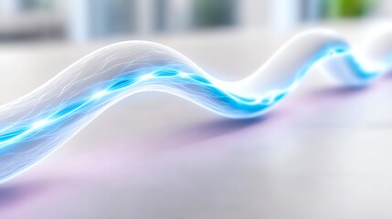 Poster - An abstract illustration of a glowing wave, showcasing futuristic technology and innovation in a modern setting.