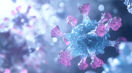 Poster - Detailed microscopic view of a virus structure showcasing vibrant colors and intricate designs, ideal for educational and medical use.
