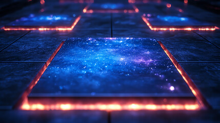 Aufkleber - Futuristic glowing tiles with a cosmic pattern, ideal for sci-fi art, technology concepts, or video game backgrounds.