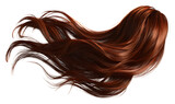 Long auburn hair flowing in the wind isolated on transparent background