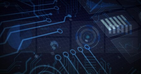 Poster - Blue circuit traces emerging from left linking clear panels, showing active data network processing