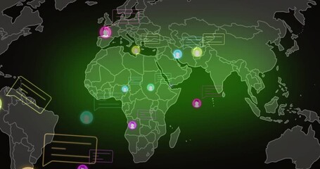 Poster - Purple map gradient fading triggers avatars pulsing and chat bubbles sliding showing chat network
