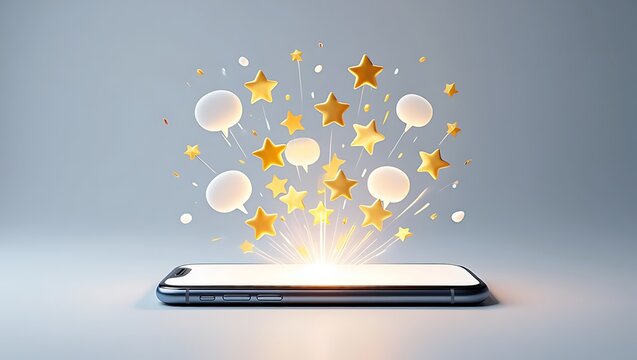 Smartphone displaying golden stars and speech bubbles