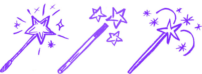 Wall Mural - Magic Wand Crayon Chalk Drawing Vector Set