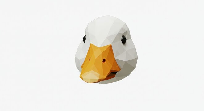 Low-poly Duck Head, Geometric Animal Portrait, White Background
