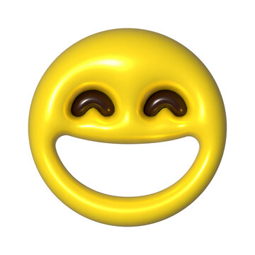 Joyful Yellow Emoji with Dark Brown Eyes and Wide Grin A Cheerful 3D Rendering of a Happy Face Icon for Digital Communication and Expressive Design