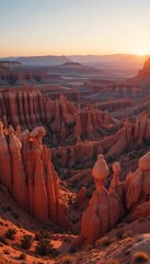 Poster - Majestic Red Desert Vista Showcases Unique Rock Formations Glowing In The Warm Light. Hoodoos And Spires Punctuate This Captivating Arid Landscape. Nature's Artistry Paints The Scene With Vibrant Hues