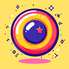 Poster - Whimsical Orb with Star Center and Colorful Rings, Surrounded by Geometric Sparkles