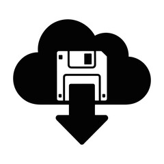 Poster - Cloud download floppy disk silhouette isolated on white background
