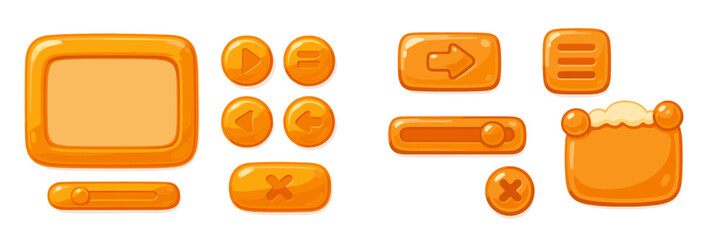 Fototapete - Colorful orange interface buttons for digital applications and games designed with a modern and playful style