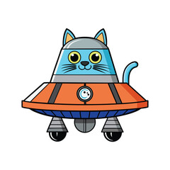 Poster - Unique Vector Cat Spaceship Illustration on White Background A Friendly Feline Spaceship Character Design for Technology and Automation Concepts
