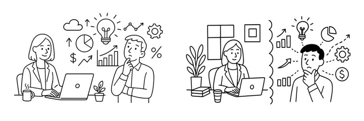 Poster - Professional individuals brainstorming ideas and analyzing data in a modern office setting during daytime