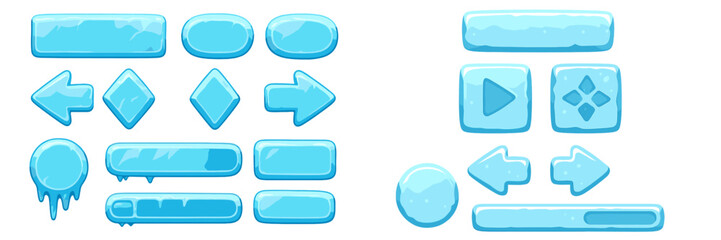 Fototapete - Collection of blue ice-themed buttons and icons designed for user interface applications