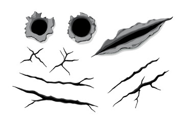 Poster - Digital artwork featuring unique black and gray textures resembling cracks, slashes, and holes on a white background