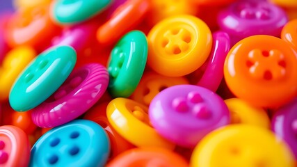 Vibrant collection of colorful plastic buttons close up